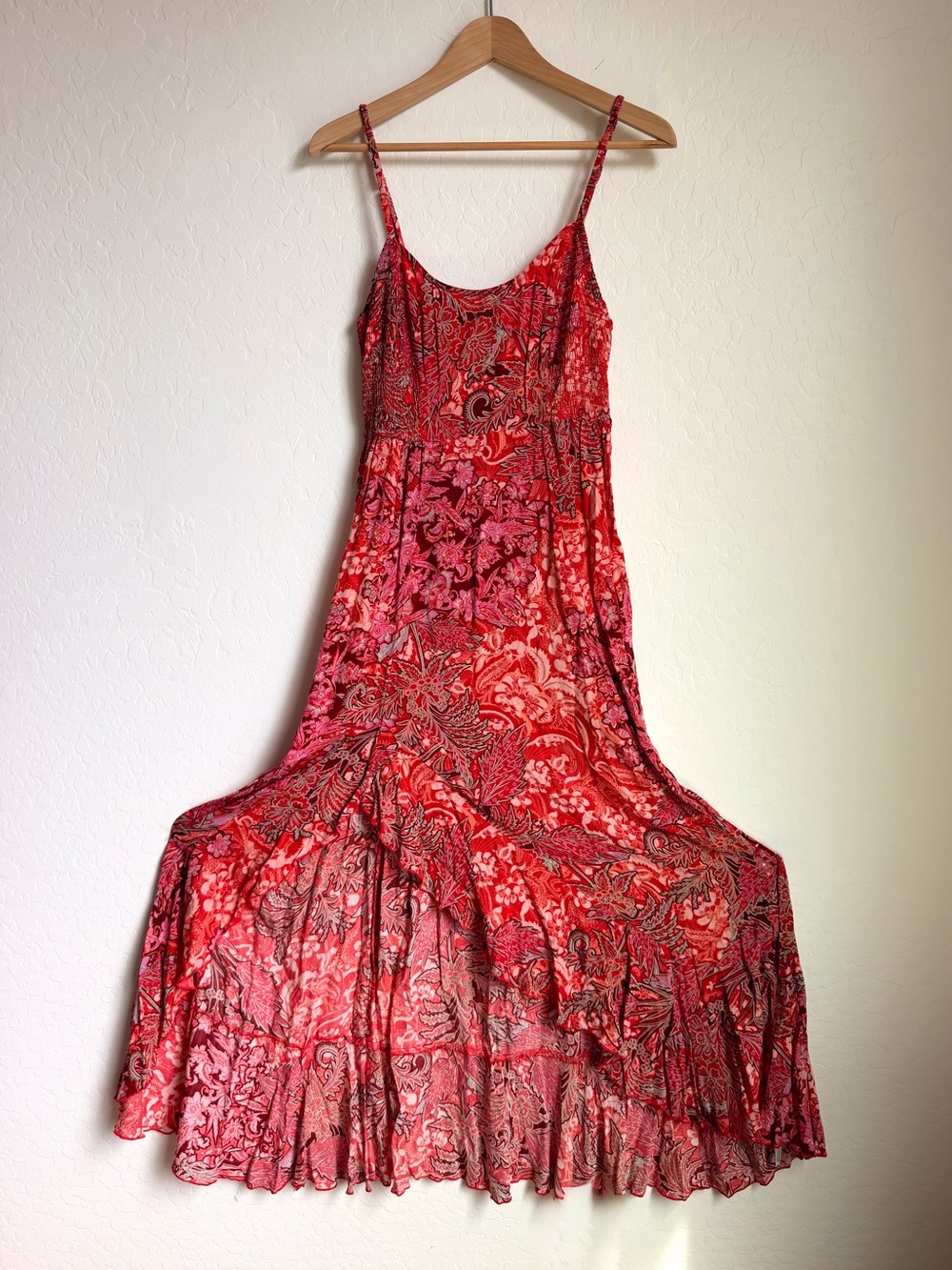 Free People Red Paisley Spaghetti-Strap Maxi Dress